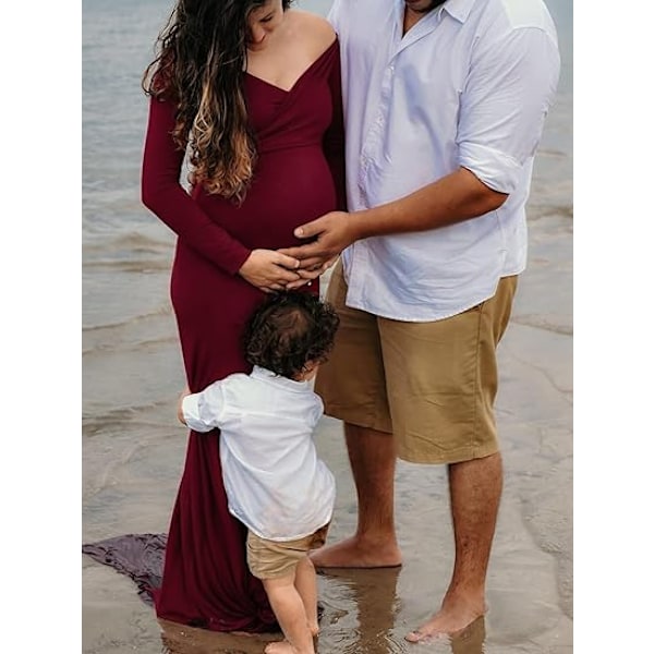 Maternitykjole til kvinder med off-shoulder og V-udskæring Burgundy red M