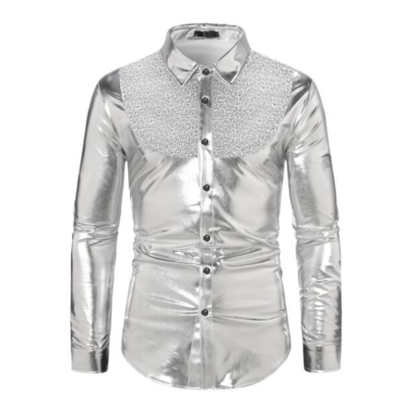 Herr paljett långärmad skjorta Party silver S 033e | silver | S | Fyndiq