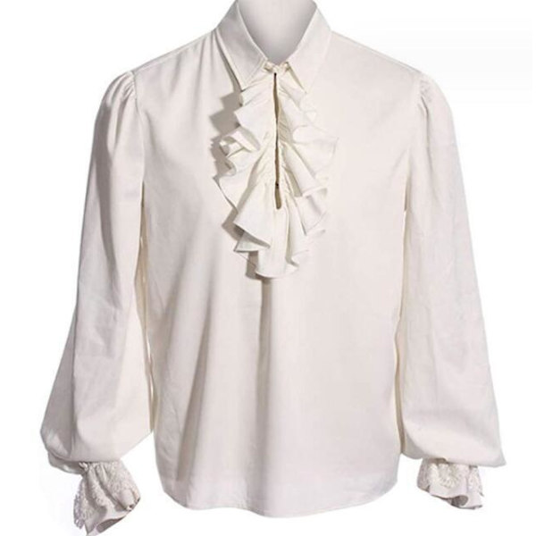Mænds Victorian Ruffled Langærmet Skjorte White XL