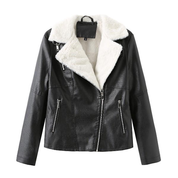 Kvinnors dragkedja Casual PU-läder cropped jacka black L