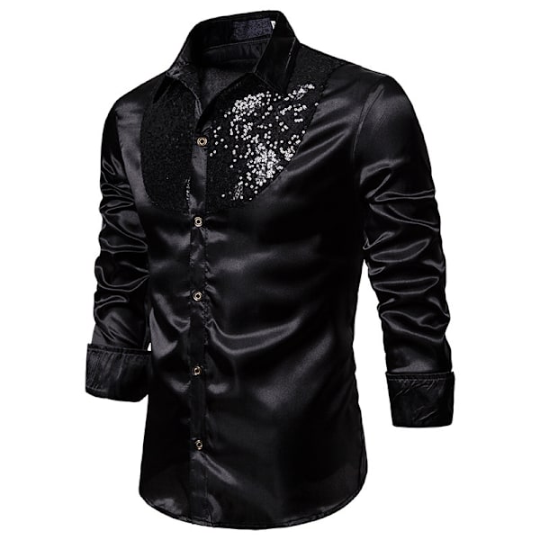 Miesten Kiiltävät Sekvenssit Disco Party Paita Black 2XL