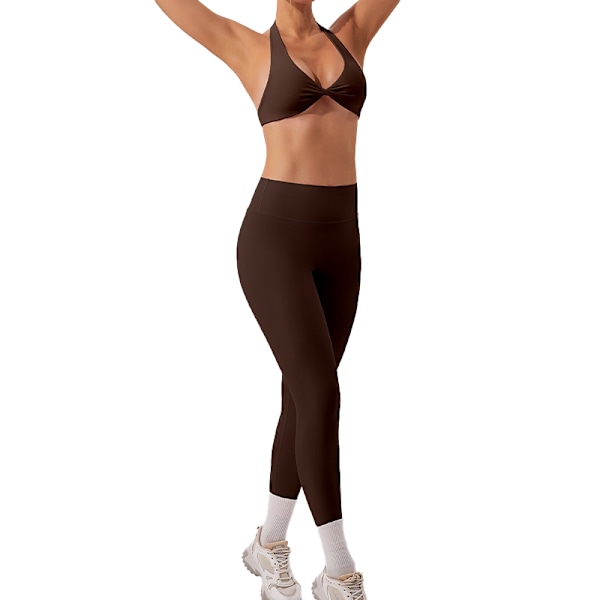 Tränings-BH för kvinnor, rygglös halter-bh för fitness Brown S