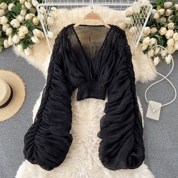 Kvinnor Bell Sleeve Toppar Festliga Toppar för Kvällskläder Spetsblusar black