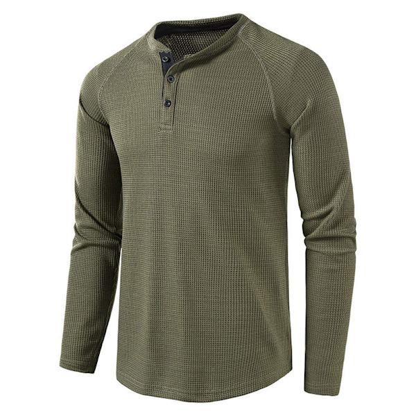 Miesten Yksivärinen Pitkähihainen Napitettava Pusero Army Green M
