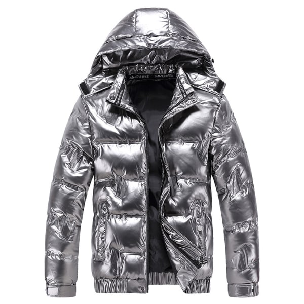 Vinter vadderad metallic jacka med huva för män grey XL 7fc2 | grey | XL |  Fyndiq