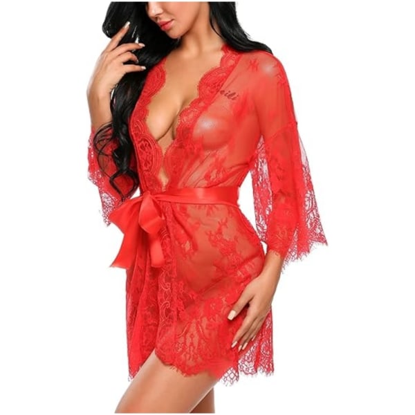 Damkimoano med spets, babydoll-nattlinne i mesh Red L