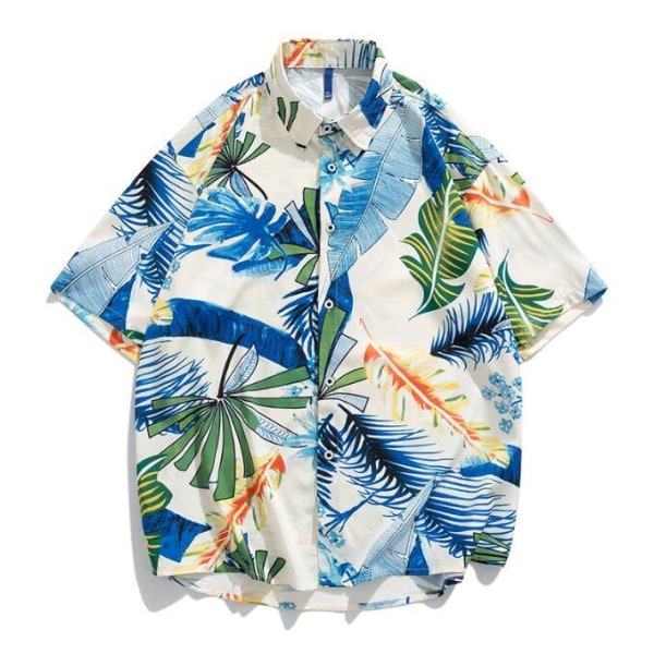 Hawaiiansk skjorta för män, kortärmad, casual blommiga printed blue white XXL