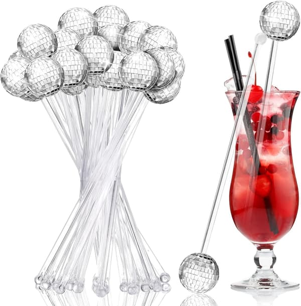 24 st Discokula Cocktailpinnar Plast Runda Toppar Silver
