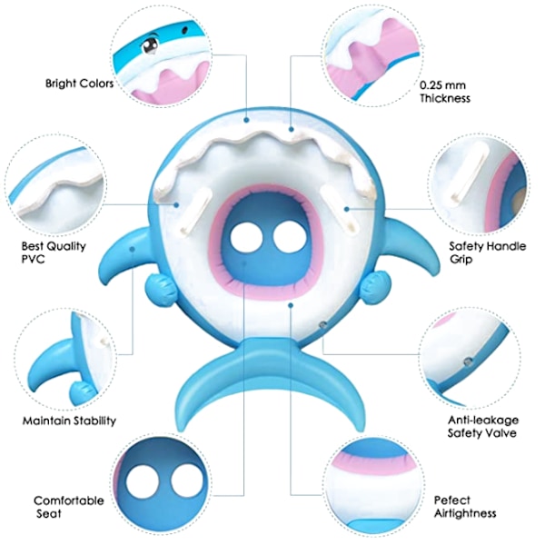 Baby Pool Float Uppblåsbar Shark Simflot med kapell blue