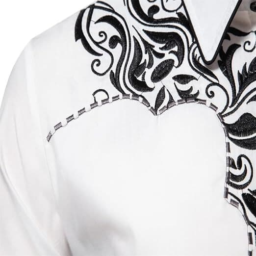 Mænds Western Cowboy Skjorte Mode Slank Pasform Design White 2 M