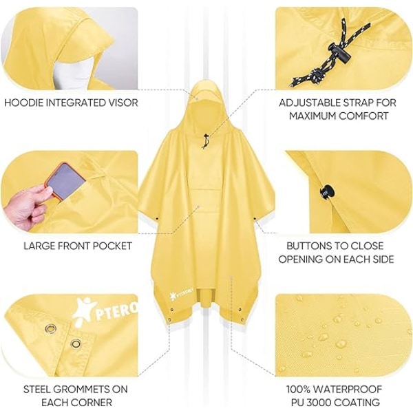 Huvad Regnponcho för Vuxen med Fickor Yellow