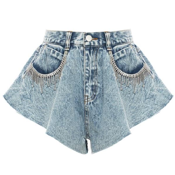 Denimshorts med volangfåll för kvinnor m