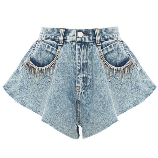 Denimshorts med volangfåll för kvinnor s