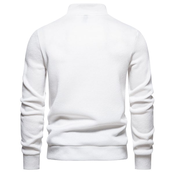 Herrar Turtleneck Knapp-Ner Långstickad Tröja White L