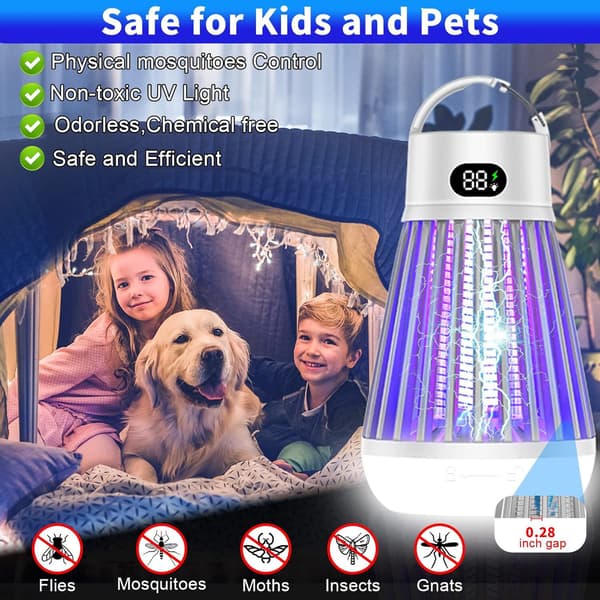 Bug Zapper Udendørs og Indendørs - Genopladelig Myg- og Fluefanger white