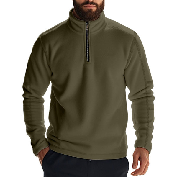 Fleecefodrade Halvzip-Tröjor för Män Mock Neck Pullover Tröja Army Green M