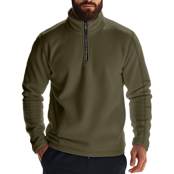 Fleeceforet Halv Zip Trøjer til Mænd Mock Neck Pullover Trøje Army Green L