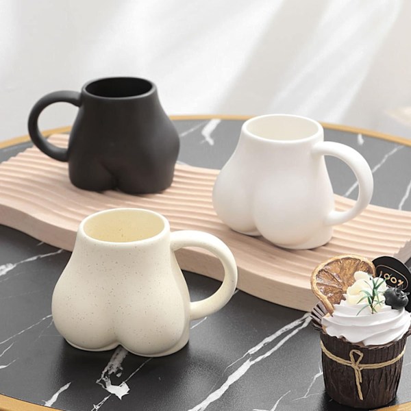 Hauska Perä-Kahvimuki, 3D Perä Keramiikka Kahvimukit White