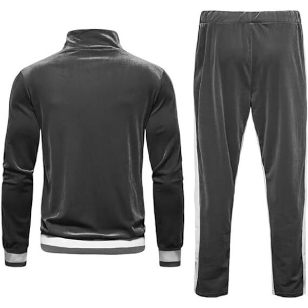 Mænds 2-delt fuld lynlås Tracksuits Fløjl Sportsdragter grey 2XL