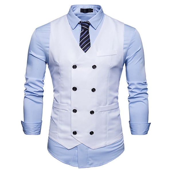 Väst för herr, dubbelknäppt, V-ringad, smal passform, formell bröllopsklänning White XL