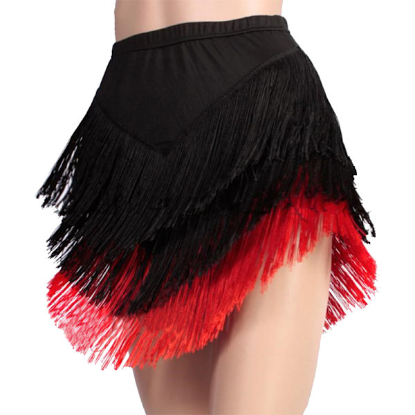 Kvinnors tofsar latin dans kjol, Salsa Tango Rumba danskläder Black Red M