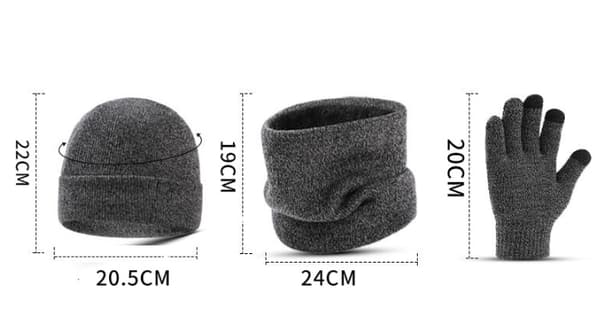 Unisex Vinter Ullhatt, Halsduk och Vantar Set Black