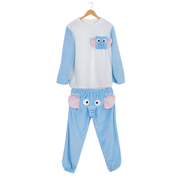 Ystävänpäivä Elefantti Pyjamasetti Pariskunnille, Ihastuttava Kolmiulotteinen Unisex-setti Blue Man 2XL