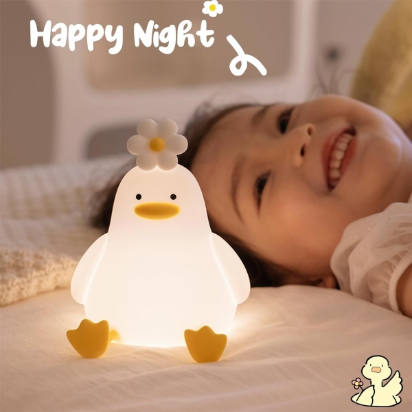 Flower Duck Night Light för barn, 3 färger Silikon Nursery Night Lights