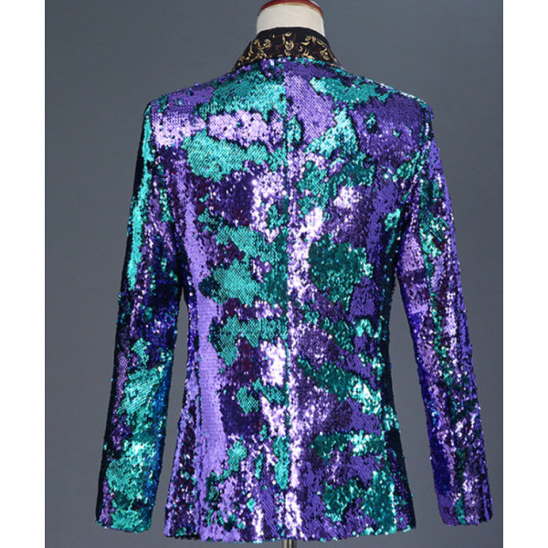 Sequin vände grön frukt krage kostym purple blue s