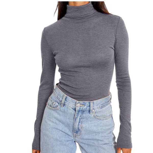 Basic Slim Fitted Långärmad Pullover T-tröjor för kvinnor grey L