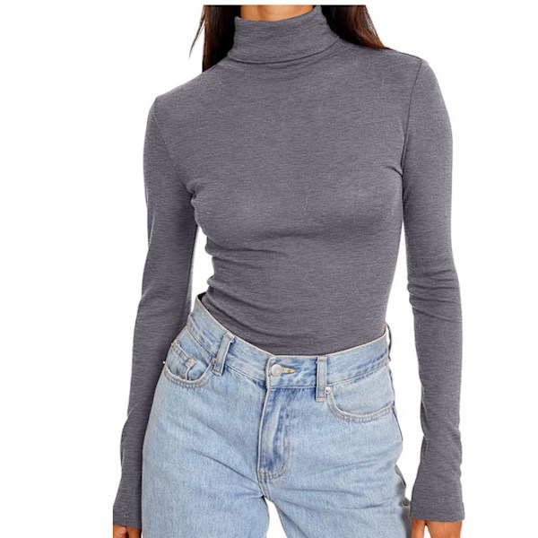 Dam Basic Slim Fitted Långärmad Pullover Toppar grey L