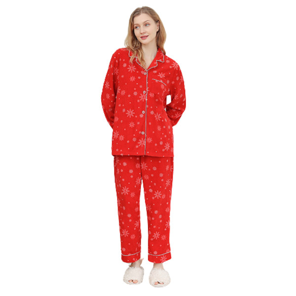 Kvinnors Klassiska Knapp-Ner Lång Pyjamas Set L