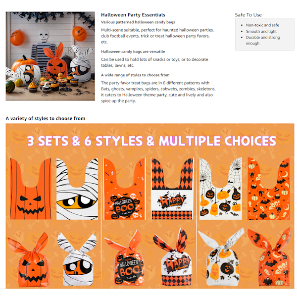 100 kpl Halloween-karkkipusseja temppuiluun tai herkkujen jakamiseen Set 1