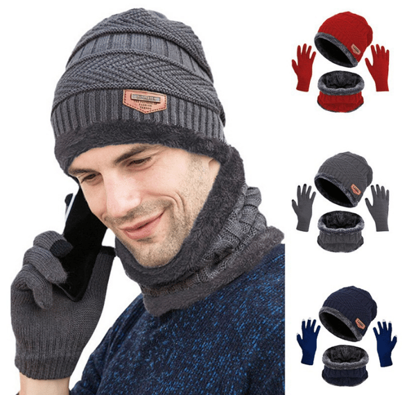 Vinter mössa Halsduk Handskar Set navy blue