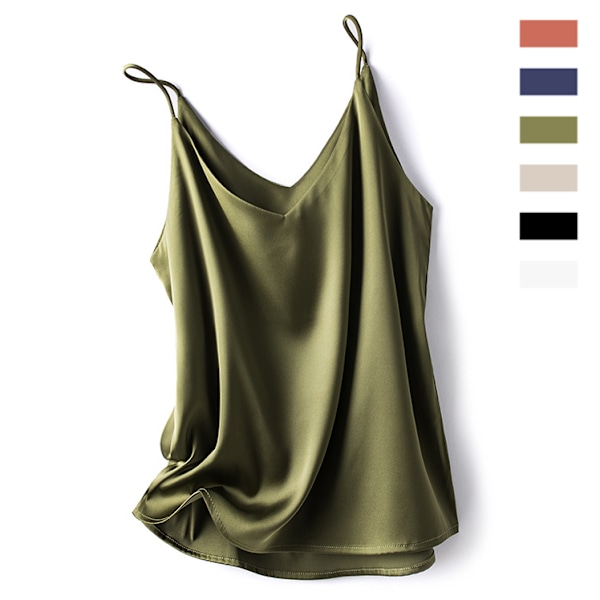 Satin Tanktopp med V-hals for Kvinner, Slank Passform Green 3XL