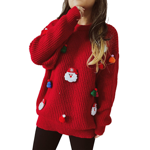 Dame Santa Claus Nytårs Trøje Pullover Top L