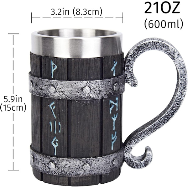 Nordisk Viking Rune Øl Krus, Harpiks Øl Stein Tankard Kop C