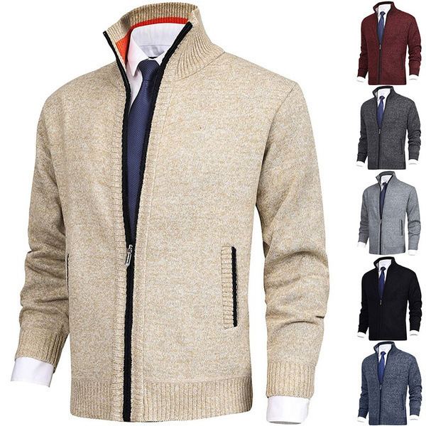 Herrar Stickad Tröja, Casual, Med 2 Fickor Framtill Gray XL