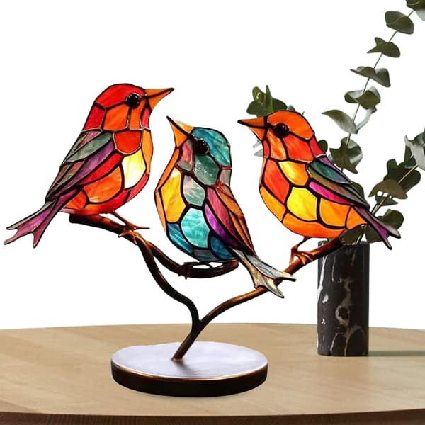 Farvede Glasfugle På Gren Desk Ornamenter Three