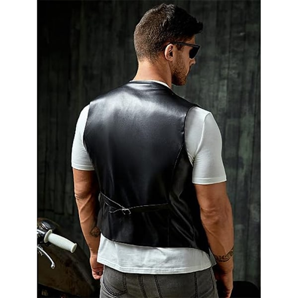 Herre PU Læder Ærmeløs Motorcykel Biker Vest Jakke black S