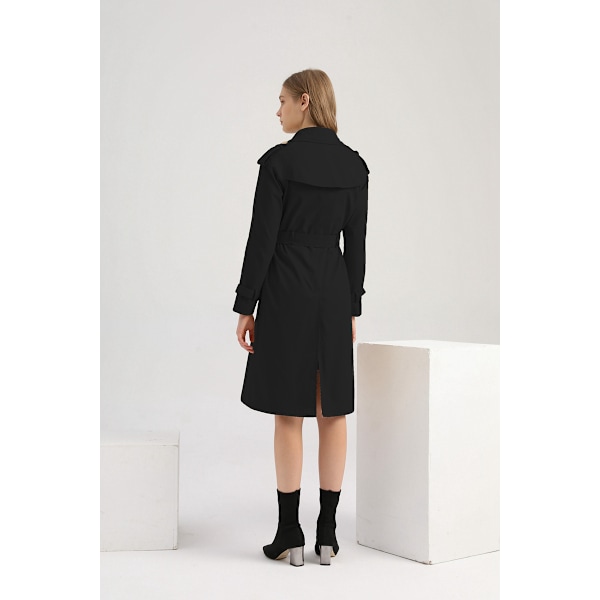 Kvinnors Trenchcoat Lång Dubbelknäppt Höstmode Klassisk Krage Slank Överrock Black M