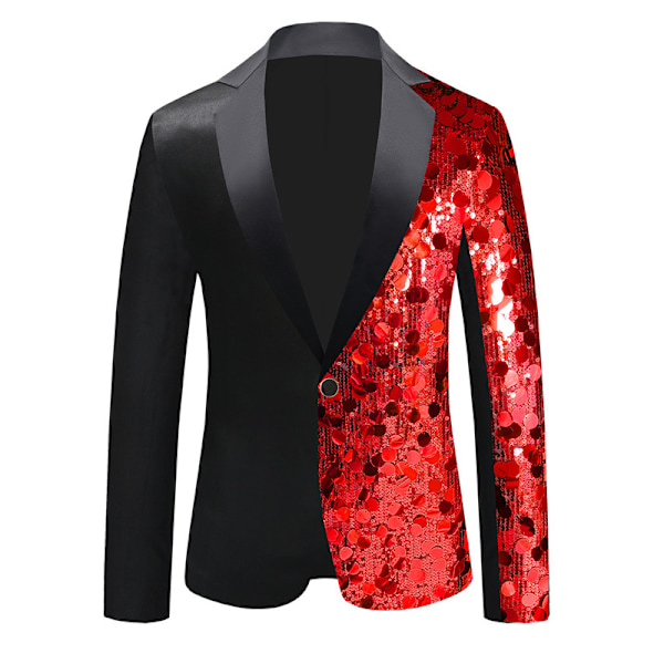 Mænds Sequin Blazer Dragt En-Knaps Slim Fit Sequin Jakke Red 40