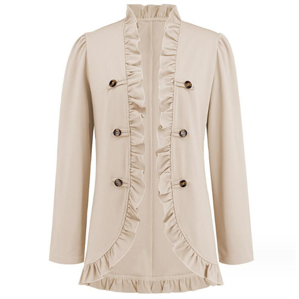 Kvinners Ruffled Lapel Knappelukking Jakke Apricot L