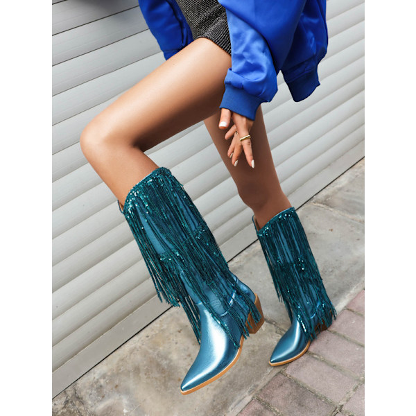 Säteilevät Metallinhohtoiset Cowboy-saappaat Naisille Blue 40