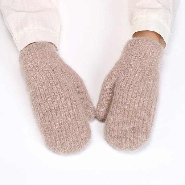 Vinterhandsker til kvinder, strikkede tykke handsker Light Brown