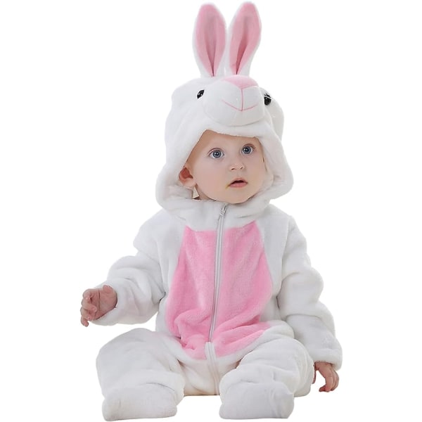 Söt Baby Girl Boy Bunny Outfit Vinter Onesie Pyjamas White 12-18M