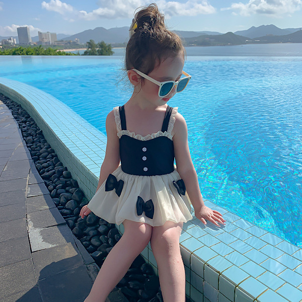 Toddler Baby Girls Baddräkt Rosett One Piece Badkläder Black M