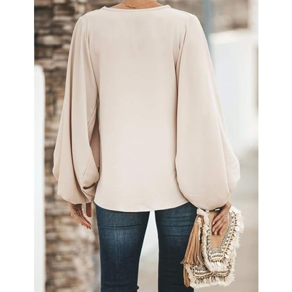 Kvinners V-hals Chiffon Skjorte Casual Lantern Erme Topp Apricot M