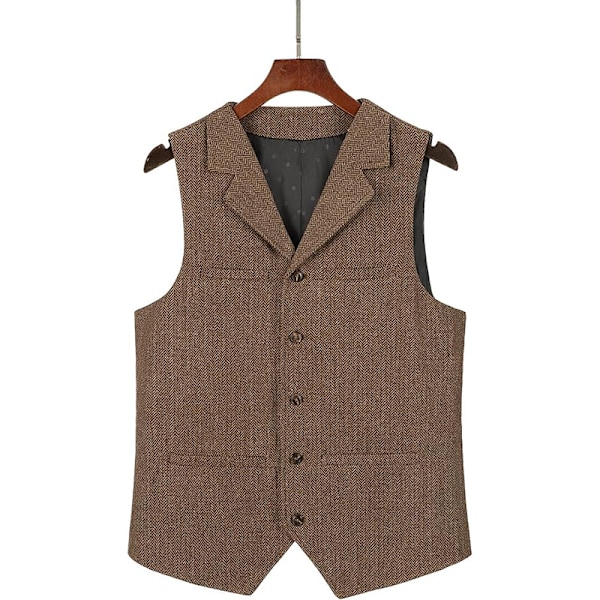 Herre Tweed Dress Vintage Vest Sildebensmønstret Ull Prom Vest Green L