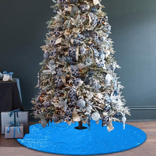 48 Tommers Sekvens Dobbelt Juletrematte for Julepynt Blue